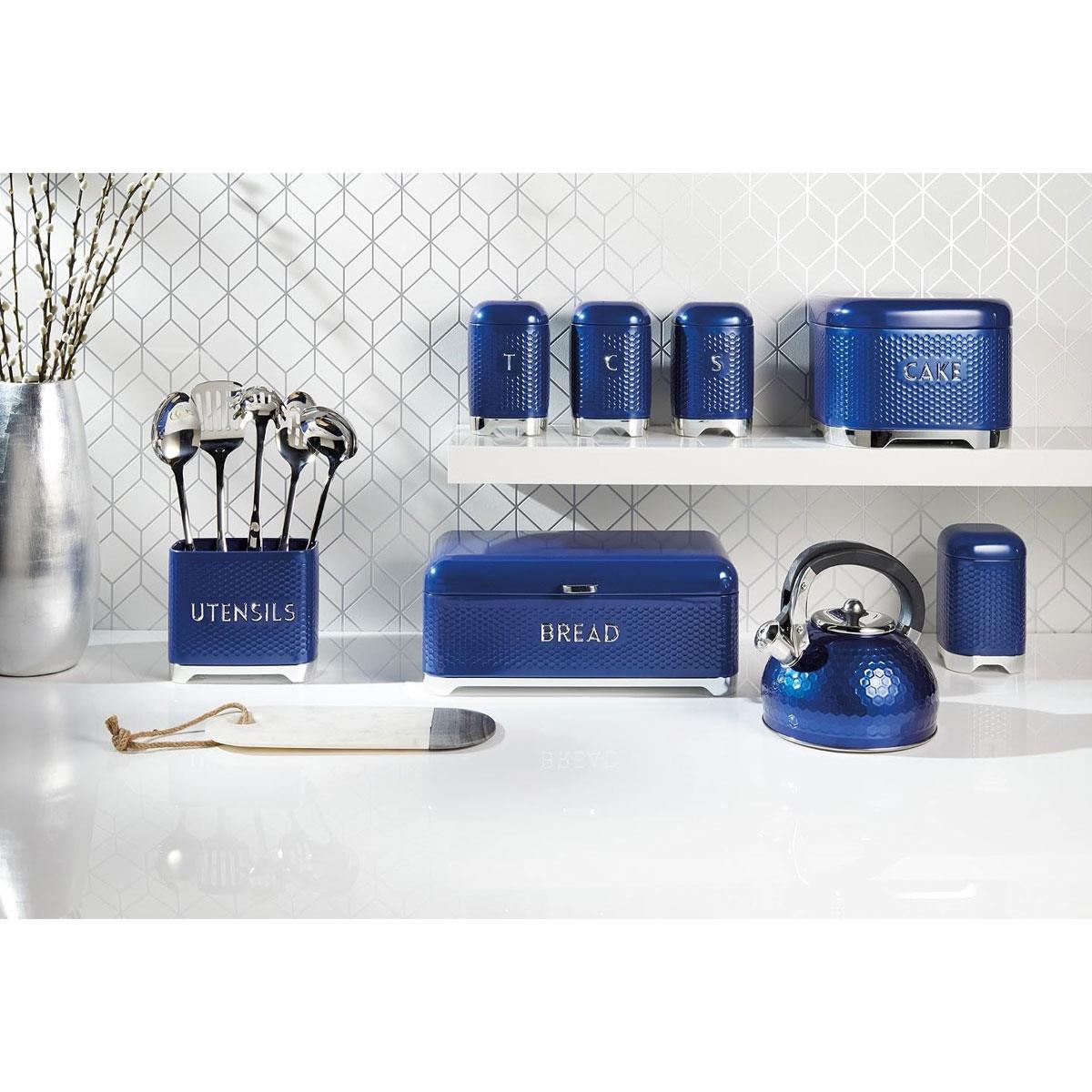 KitchenCraft Lovello Textured Tea Caddy Geometric Hexagon Carbon Steel 1.5L Midnight Navy 11 x 11 x 19 cm - Image 2