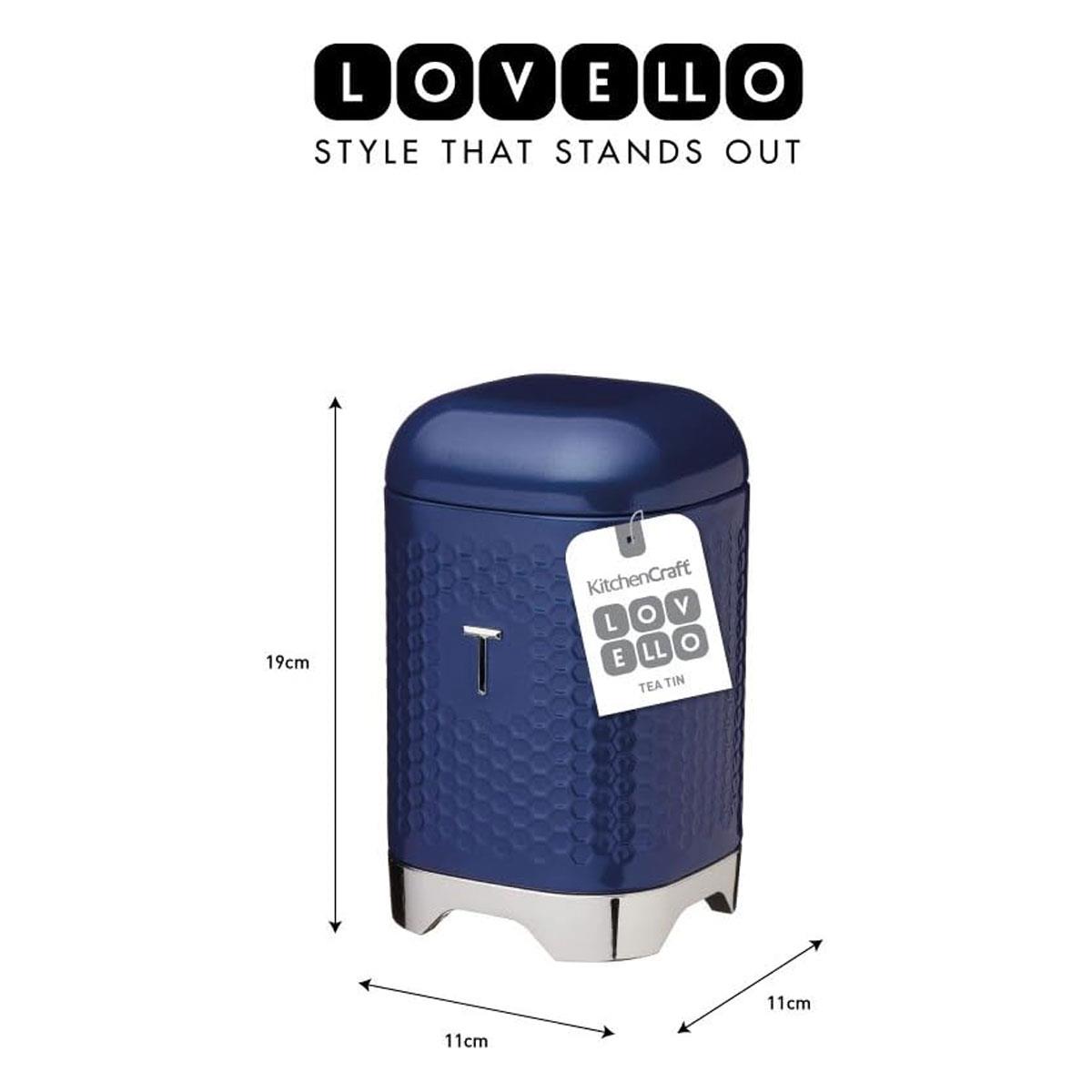 KitchenCraft Lovello Textured Tea Caddy Geometric Hexagon Carbon Steel 1.5L Midnight Navy 11 x 11 x 19 cm - Image 3