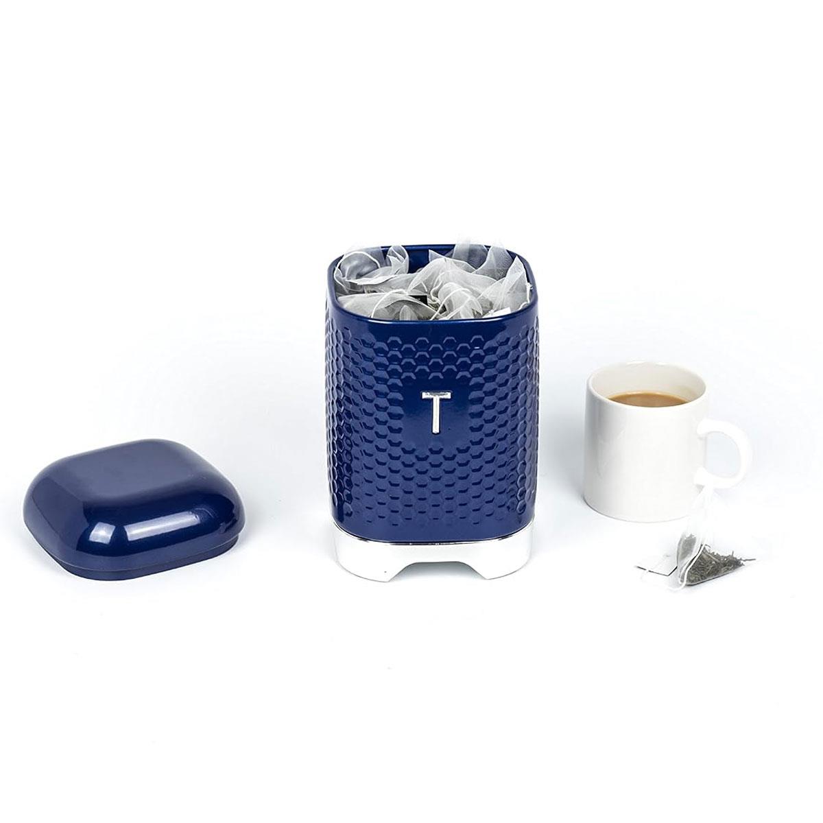 KitchenCraft Lovello Textured Tea Caddy Geometric Hexagon Carbon Steel 1.5L Midnight Navy 11 x 11 x 19 cm - Image 4