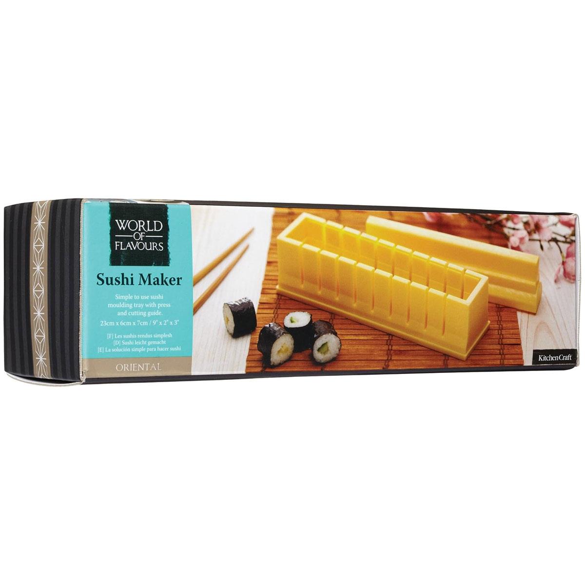 KitchenCraft Sushi Maker World of Flavours Japanese Style Maki Mold Plastic Yellow 23 cm - Image 3