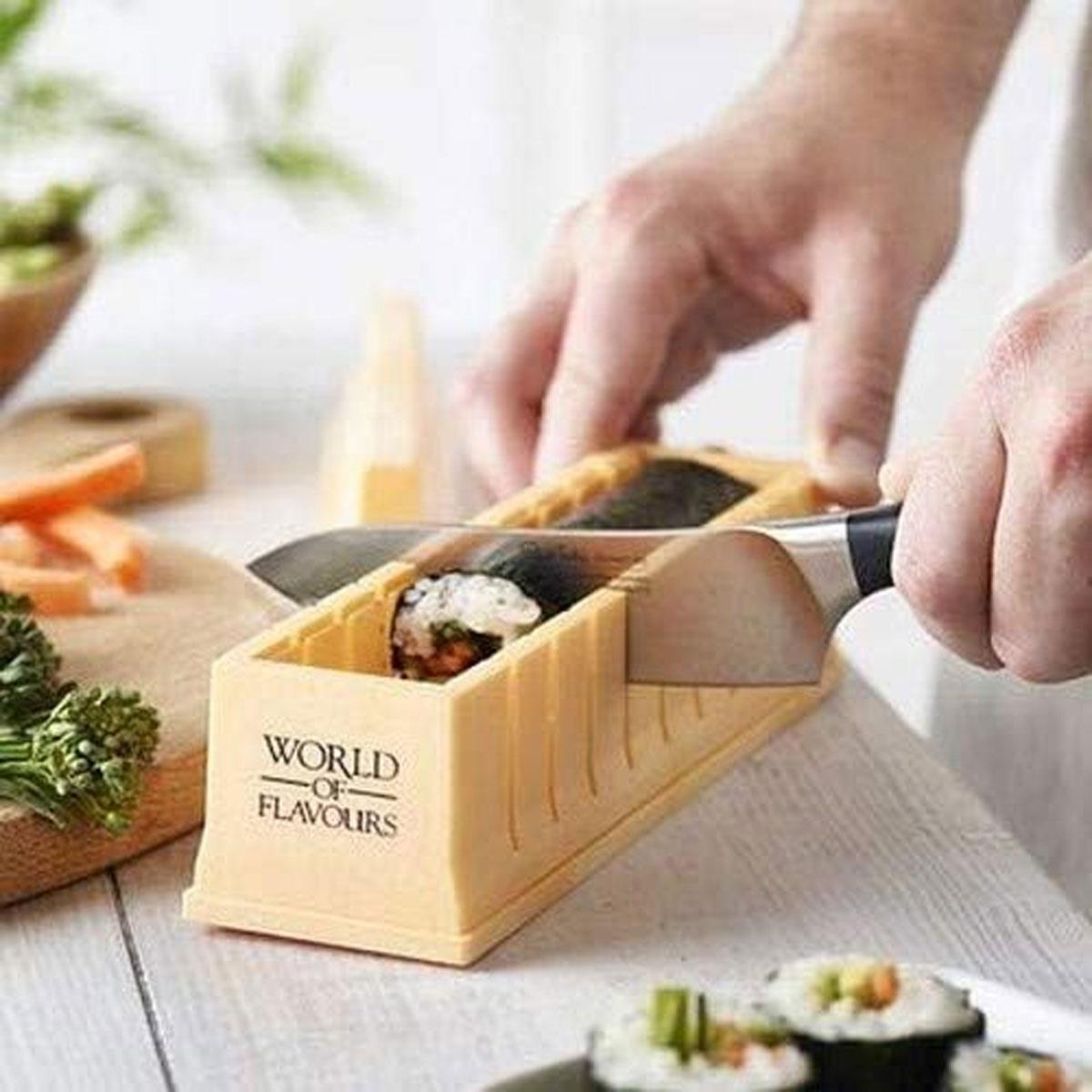 KitchenCraft Sushi Maker World of Flavours Japanese Style Maki Mold Plastic Yellow 23 cm - Image 4