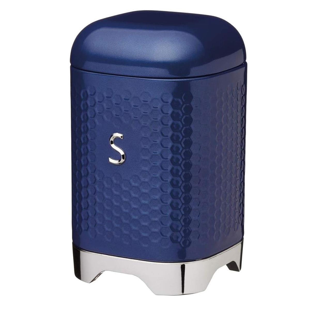 KitchenCraft Lovello Textured Sugar Canister Geometric Hexagon Steel 1.5L Midnight Navy 11 x 11 x 19 cm