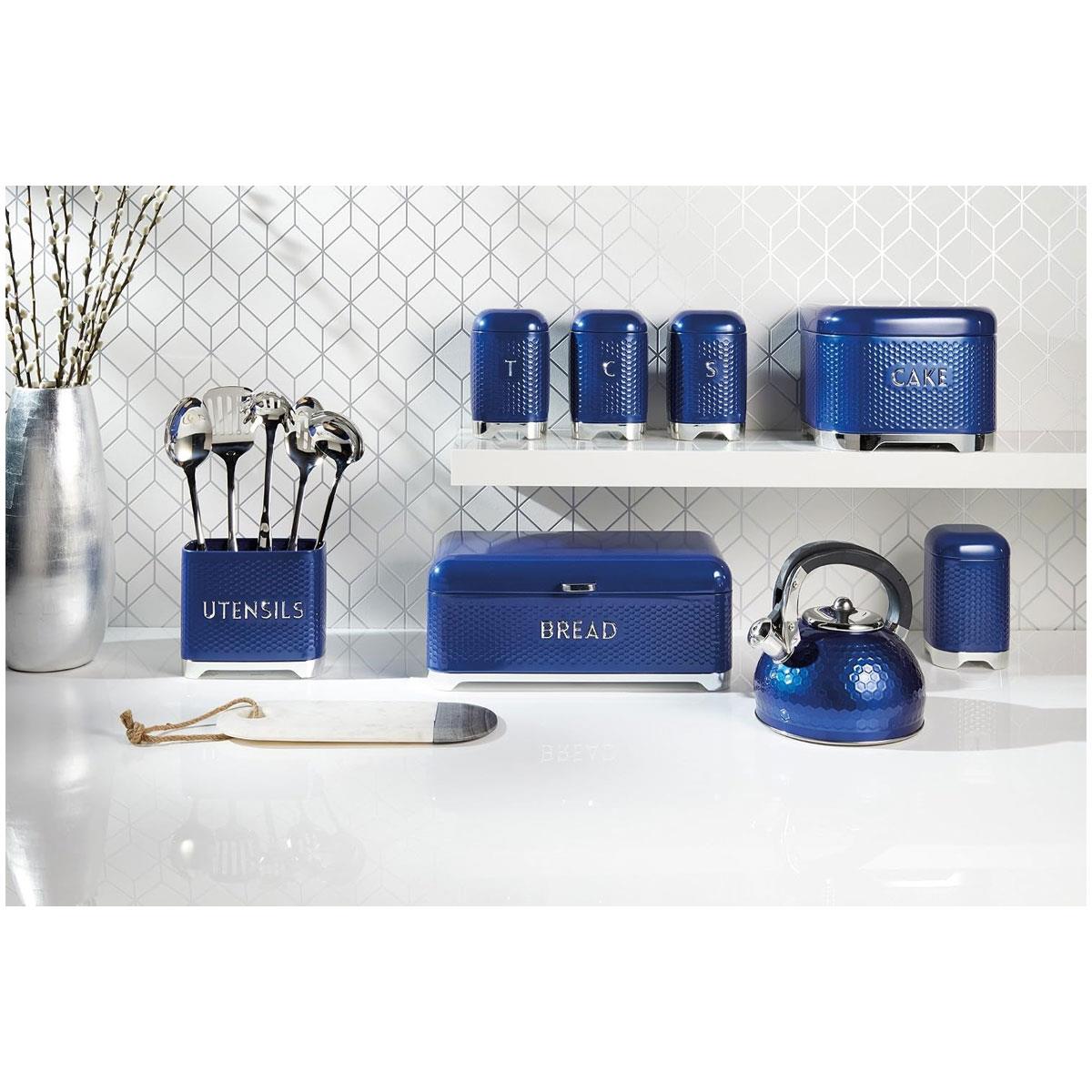 KitchenCraft Lovello Textured Sugar Canister Geometric Hexagon Steel 1.5L Midnight Navy 11 x 11 x 19 cm - Image 2