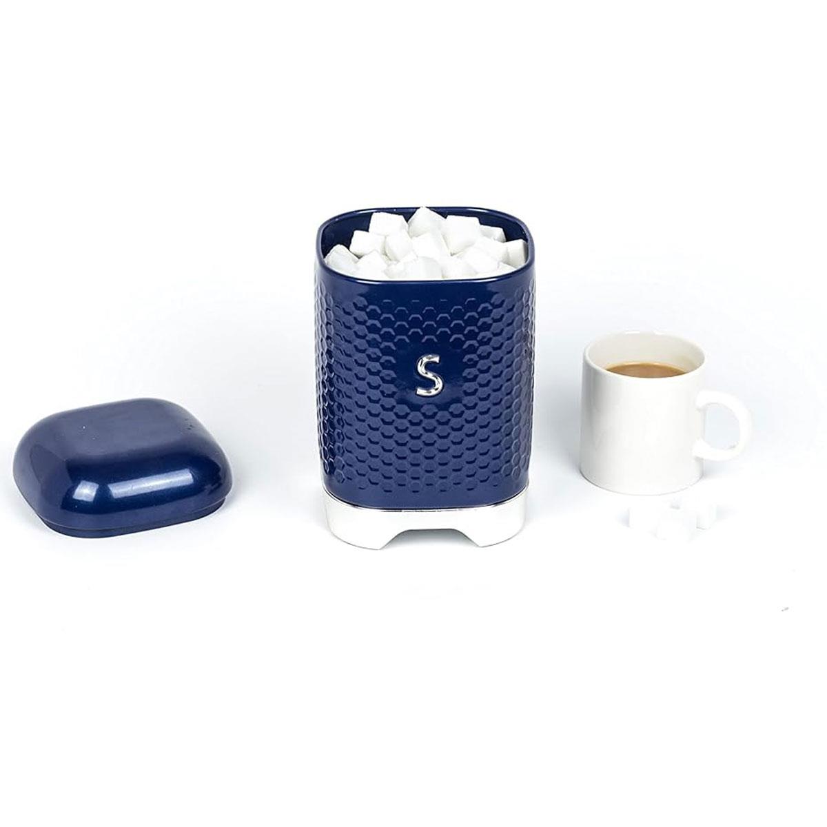 KitchenCraft Lovello Textured Sugar Canister Geometric Hexagon Steel 1.5L Midnight Navy 11 x 11 x 19 cm - Image 4