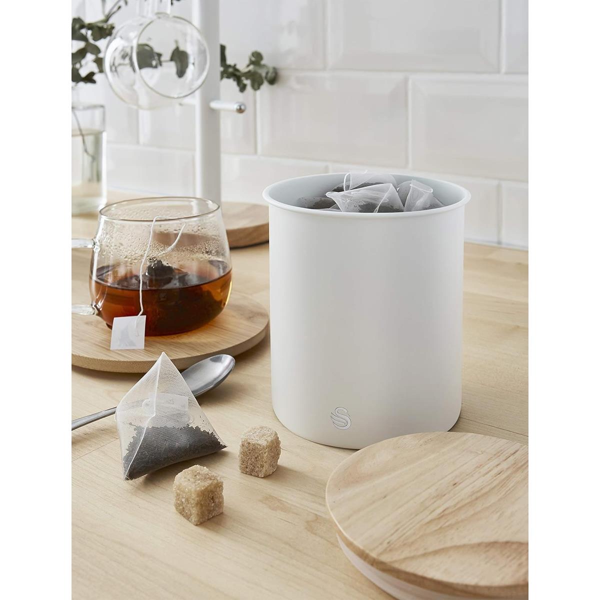 Swan Nordic Set Of 3 Storage Canisters 0.846L Each Carbon Steel Bamboo Lids Airtight Tea Coffee Sugar Cotton White - Image 9