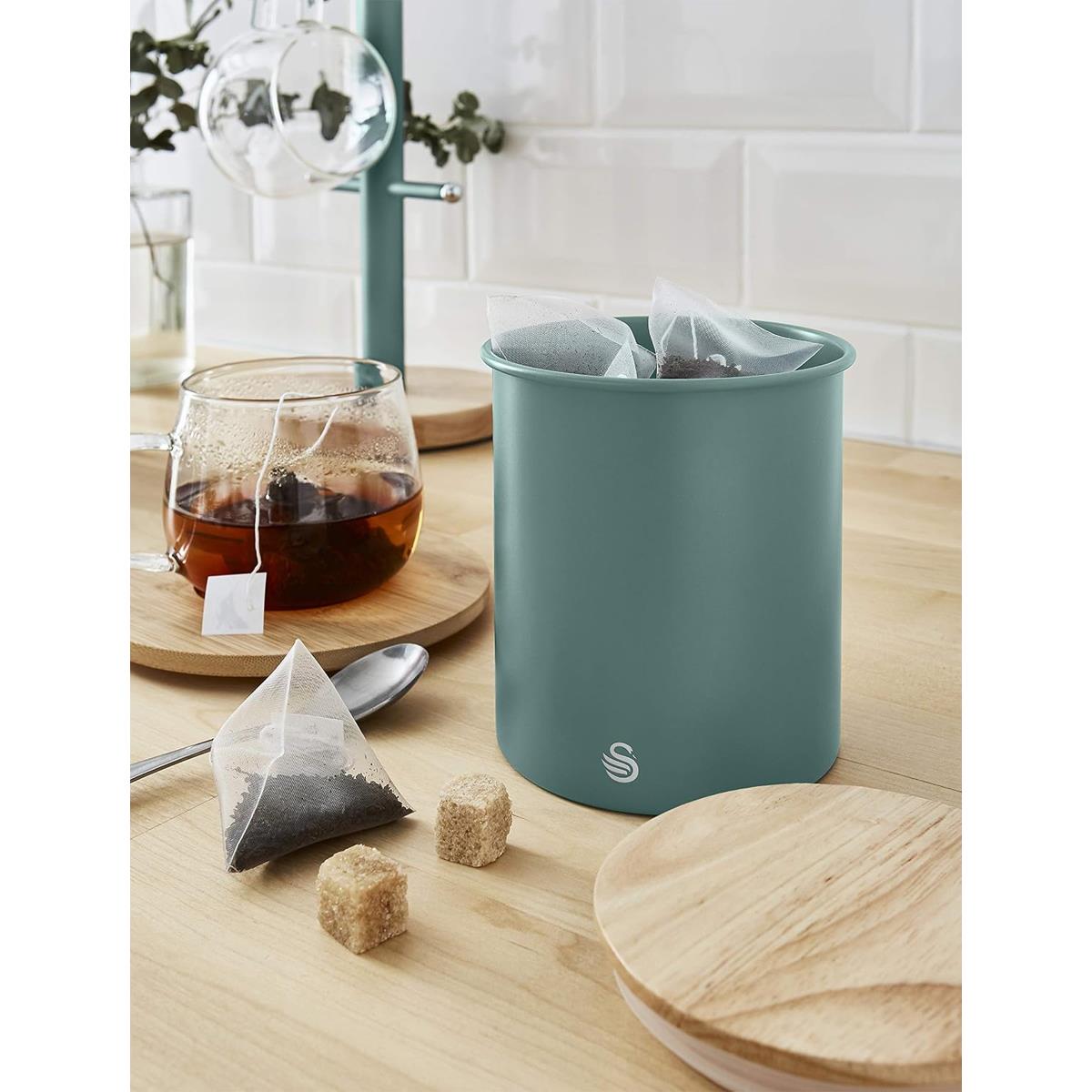 Swan Nordic Set Of 3 Storage Canisters 0.846L Each Carbon Steel Bamboo Lids Airtight Tea Coffee Sugar Pine Green - Image 3