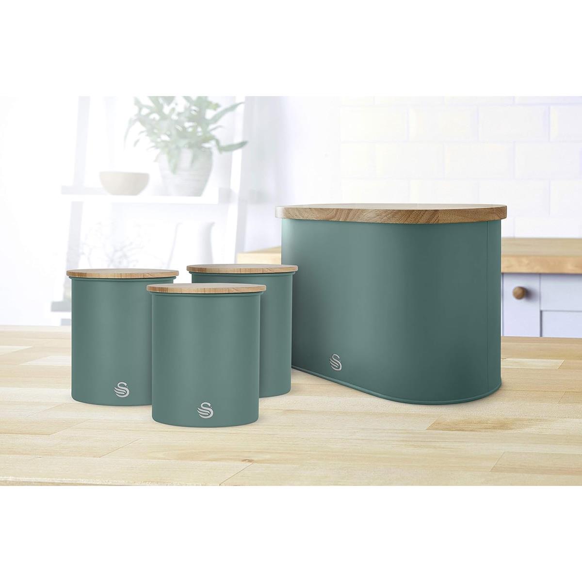 Swan Nordic Set Of 3 Storage Canisters 0.846L Each Carbon Steel Bamboo Lids Airtight Tea Coffee Sugar Pine Green - Image 5