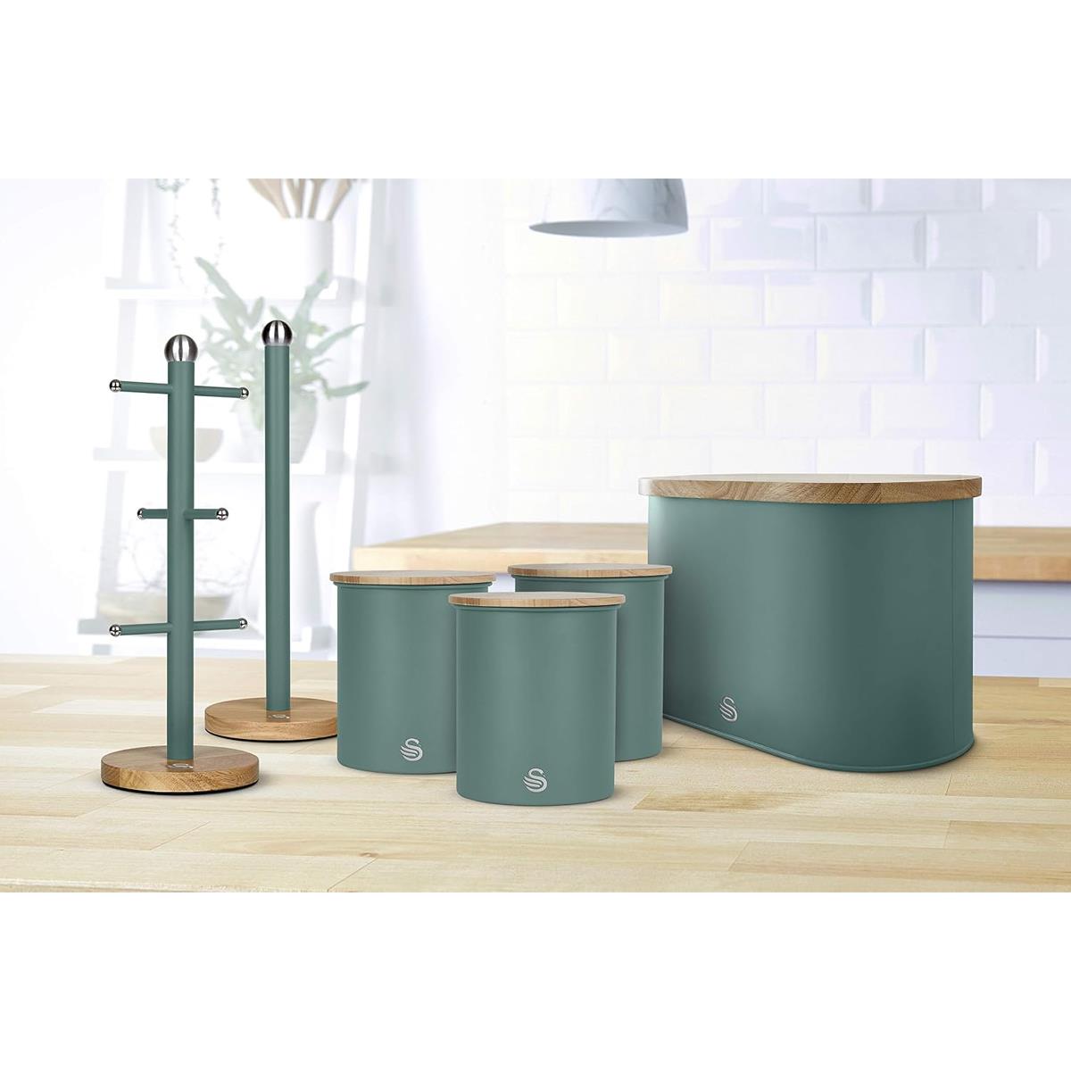 Swan Nordic Set Of 3 Storage Canisters 0.846L Each Carbon Steel Bamboo Lids Airtight Tea Coffee Sugar Pine Green - Image 6