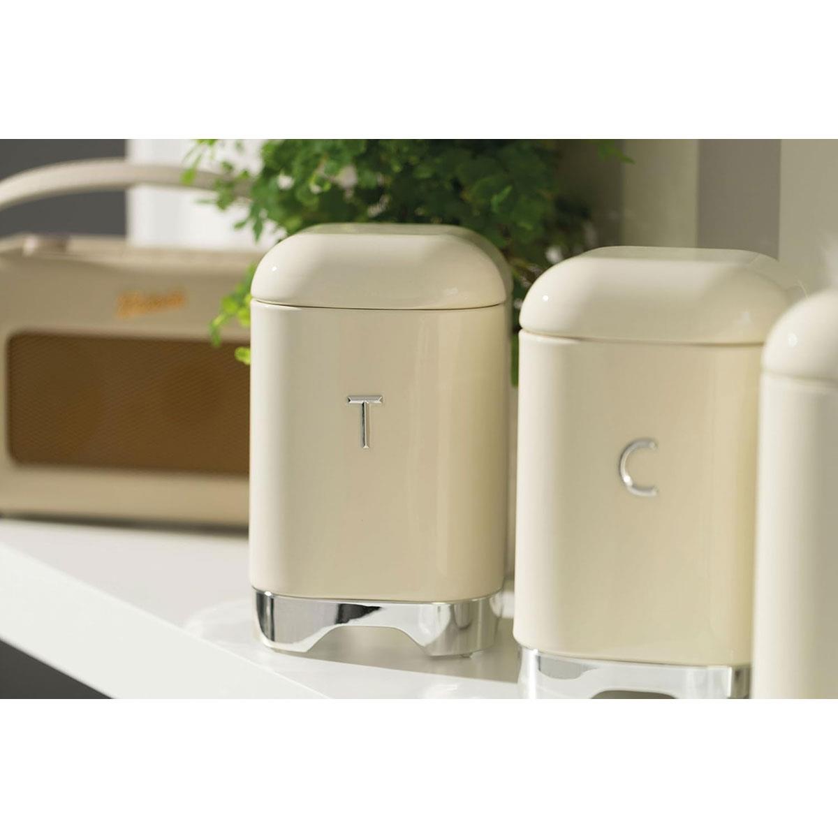 KitchenCraft Lovello Tea Caddy Storage Canister 1.5L Carbon Steel Airtight Lid Vanilla Cream - Image 2