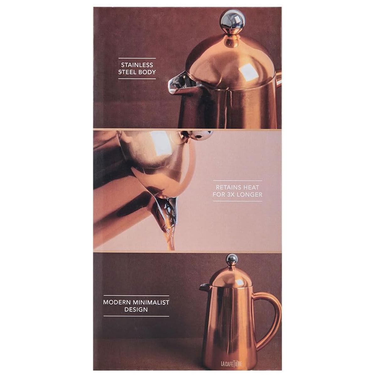 La Cafetiere Havana 350ml Copper Cafetiere Double-Walled Stainless Steel French Press 3 Cup Gift Boxed - Image 3