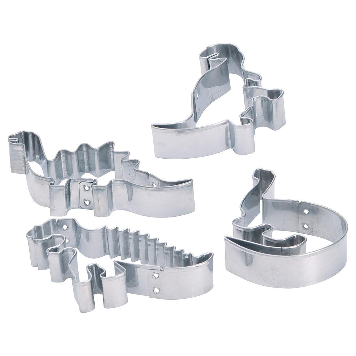 KitchenCraft Stainless Steel Dinosaur Cookie Cutters Set of 4 Silver T-Rex Spinosaurus Stegosaurus & Diplodocus