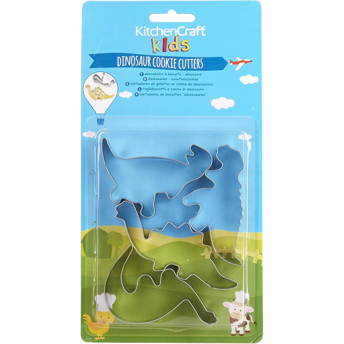 KitchenCraft Stainless Steel Dinosaur Cookie Cutters Set of 4 Silver T-Rex Spinosaurus Stegosaurus & Diplodocus - Image 3