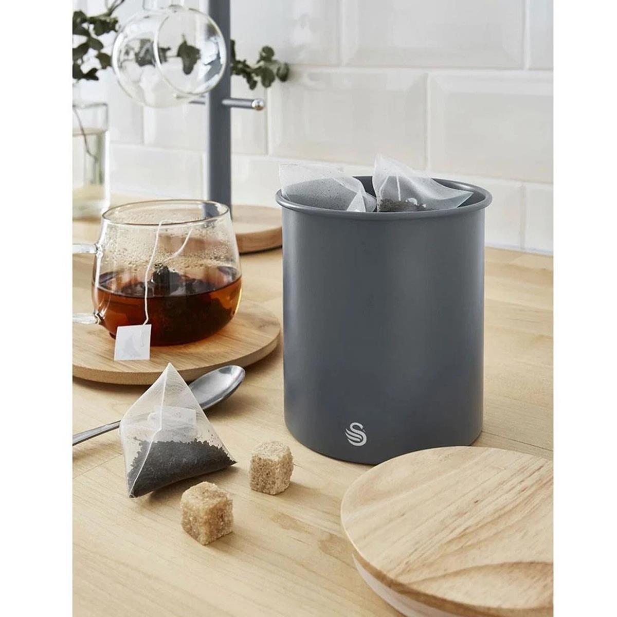 Swan Nordic Set Of 3 Storage Canisters 0.846L Each Carbon Steel Bamboo Lids Airtight Tea Coffee Sugar Slate Grey - Image 3