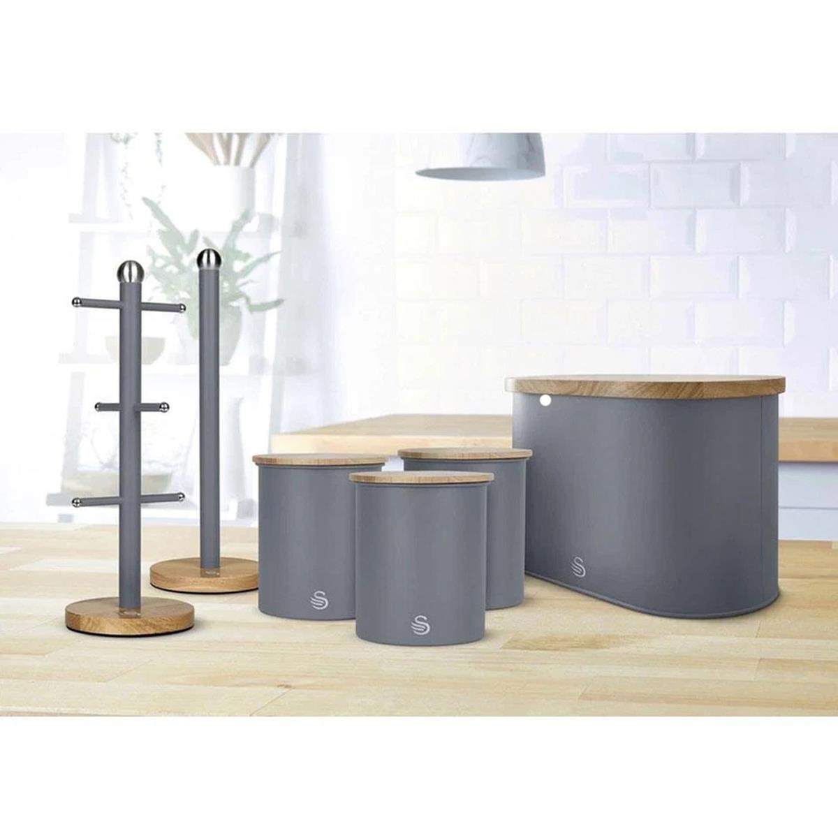 Swan Nordic Set Of 3 Storage Canisters 0.846L Each Carbon Steel Bamboo Lids Airtight Tea Coffee Sugar Slate Grey - Image 6