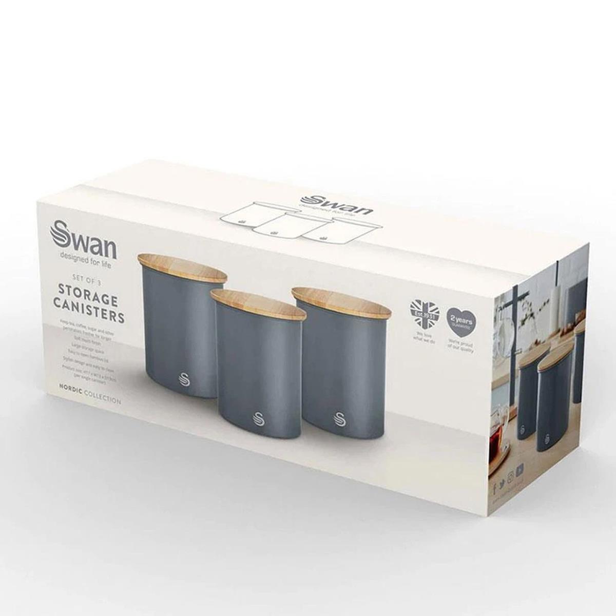 Swan Nordic Set Of 3 Storage Canisters 0.846L Each Carbon Steel Bamboo Lids Airtight Tea Coffee Sugar Slate Grey - Image 7