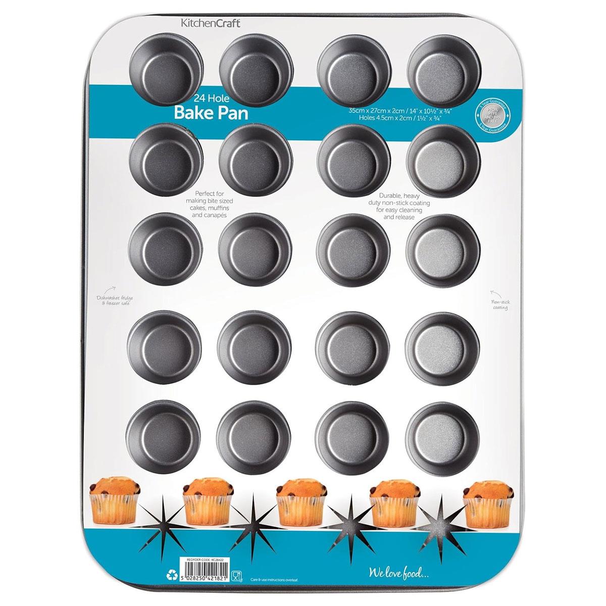 KitchenCraft 24-Cup Mini Muffin & Mince Pie Tray Non-Stick Steel 35 x 27cm BPA PTFE PFOA-Free Silver - Image 2