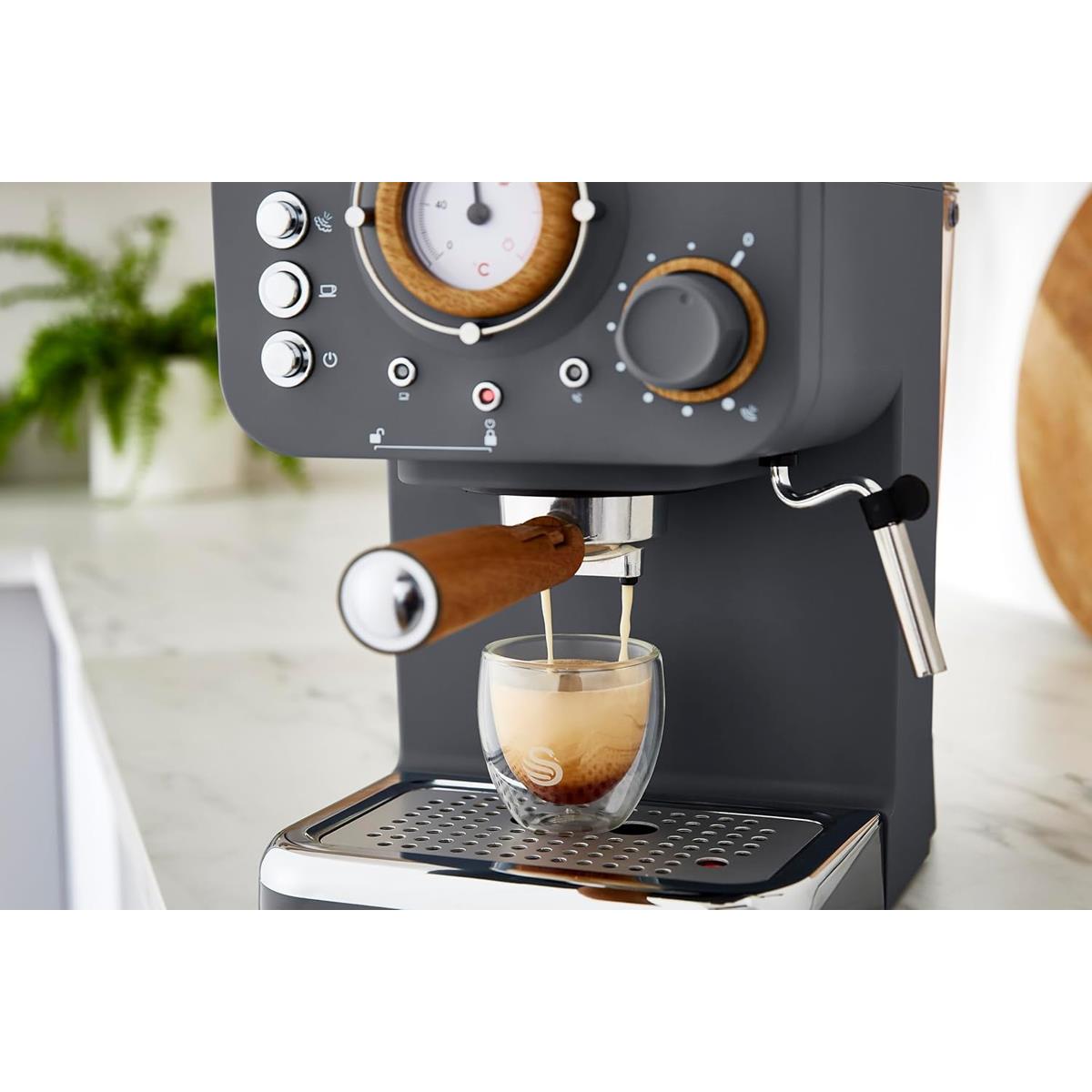 Swan Nordic Espresso Coffee Machine 1100W 15 Bar 1.2L Tank Milk Frother ESE Pods And Ground Coffee Slate Grey - Image 4