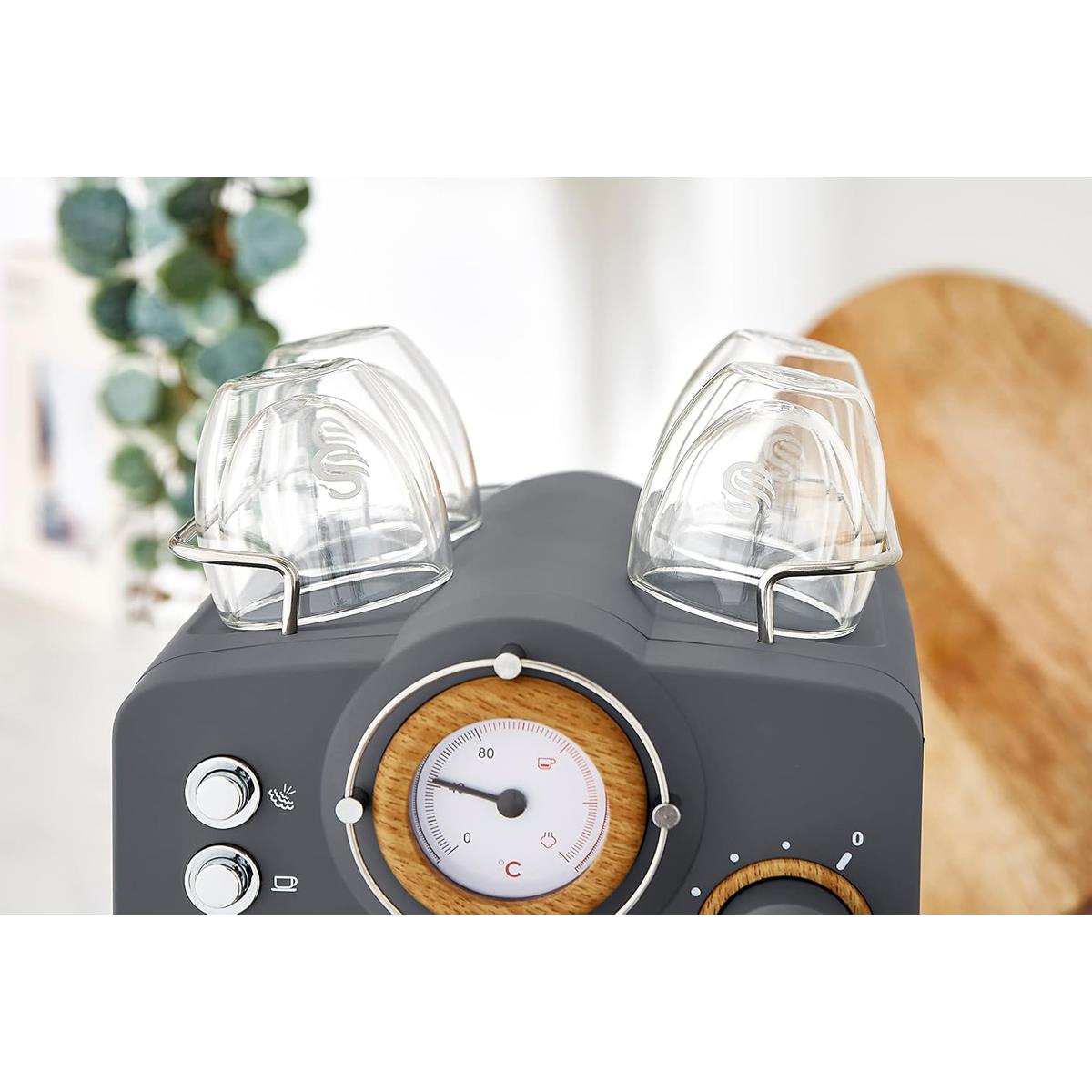 Swan Nordic Espresso Coffee Machine 1100W 15 Bar 1.2L Tank Milk Frother ESE Pods And Ground Coffee Slate Grey - Image 6