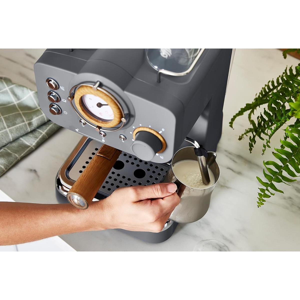Swan Nordic Espresso Coffee Machine 1100W 15 Bar 1.2L Tank Milk Frother ESE Pods And Ground Coffee Slate Grey - Image 7