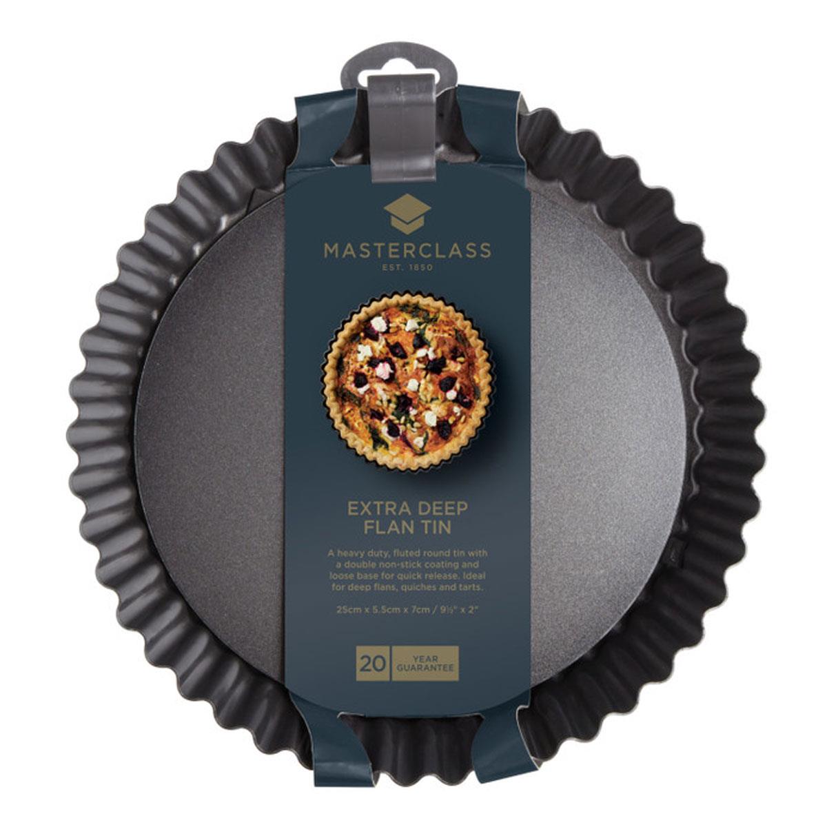 MasterClass Non-Stick Extra Deep Fluted Flan Tin Loose Base Heavyweight Steel 25cm Black Oven Safe to 220°C - Image 2