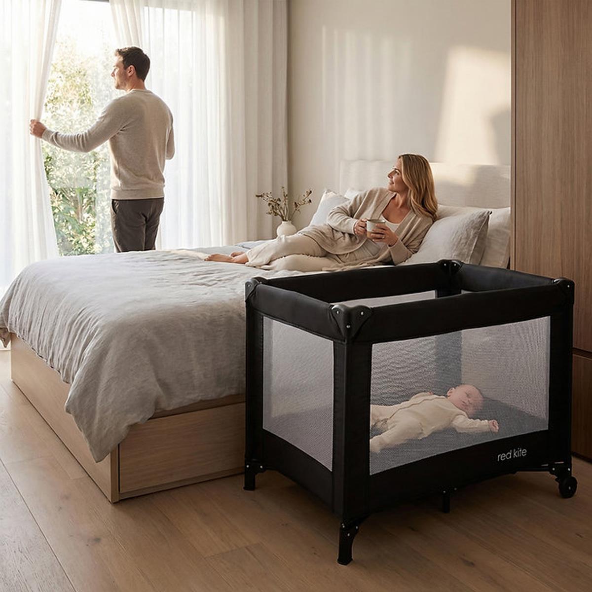 Red Kite Sleep Tight Travel Cot Portable Folding Baby Cot With Mattress And Carry Bag Black - Image 2