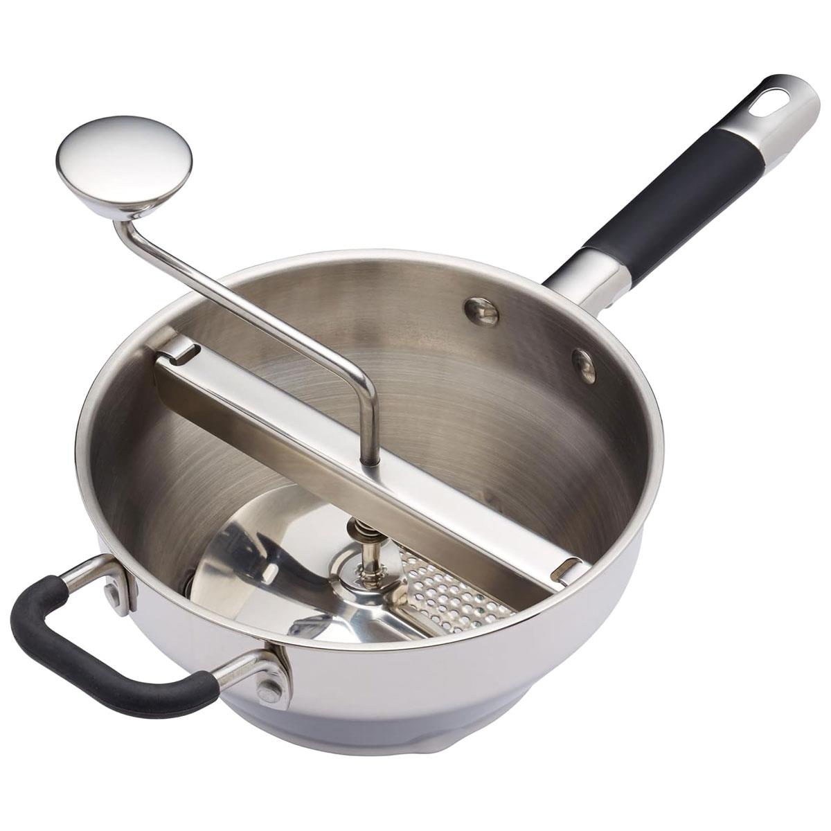 KitchenCraft MasterClass Heavy-Duty Rotary Food Mill & Puree Maker Stainless Steel 3 Discs Manual Silver