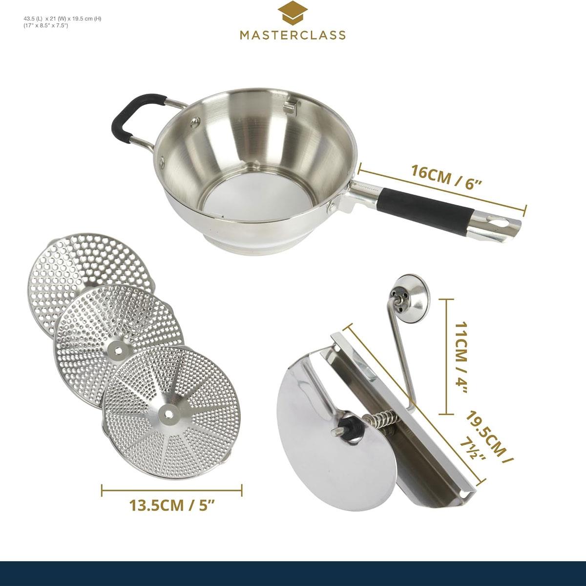 KitchenCraft MasterClass Heavy-Duty Rotary Food Mill & Puree Maker Stainless Steel 3 Discs Manual Silver - Image 3