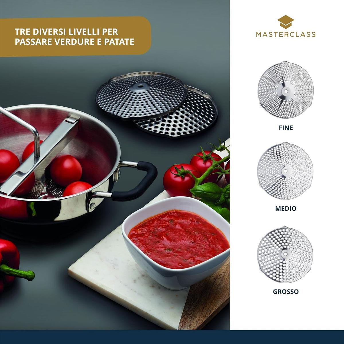 KitchenCraft MasterClass Heavy-Duty Rotary Food Mill & Puree Maker Stainless Steel 3 Discs Manual Silver - Image 5