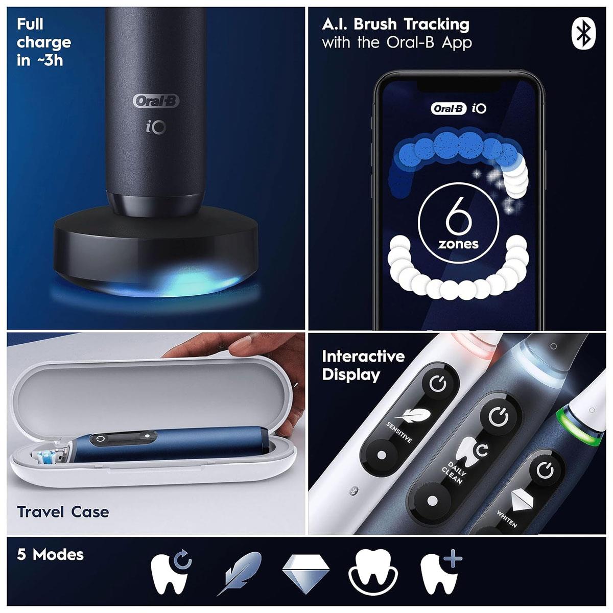 Oral-B iO7 Electric Toothbrush for Adults 5 Modes Bluetooth App Pressure Sensor Travel Case Black - Image 5