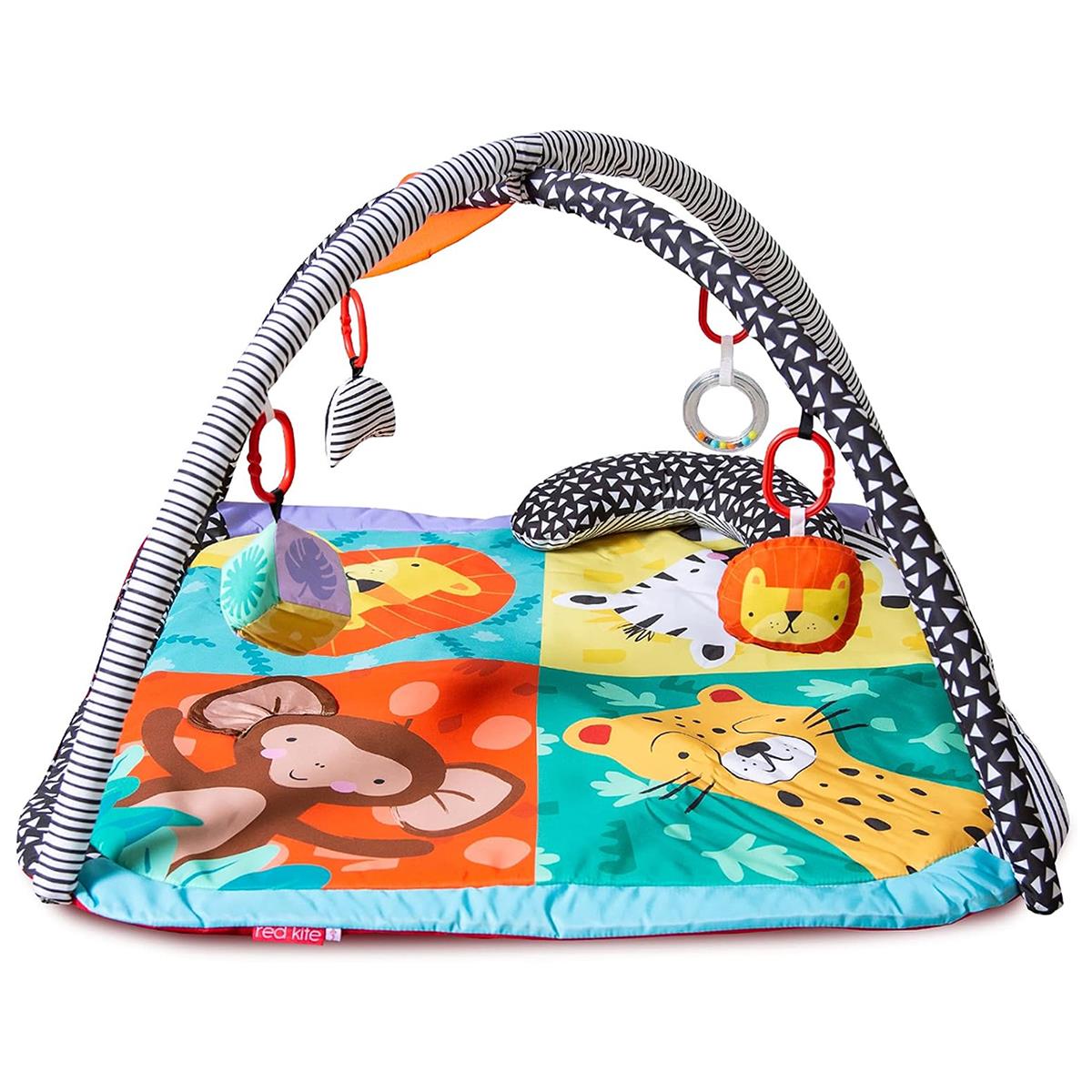 Red Kite Wild Safari Baby Play Gym Multi-Coloured Padded Activity Mat With Tummy Time Pillow And Hanging Toys