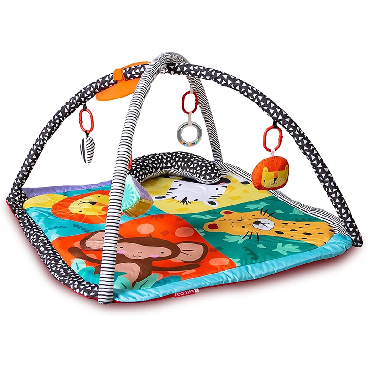 Red Kite Wild Safari Baby Play Gym Multi-Coloured Padded Activity Mat With Tummy Time Pillow And Hanging Toys - Image 2