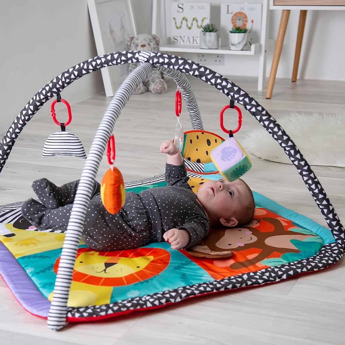 Red Kite Wild Safari Baby Play Gym Multi-Coloured Padded Activity Mat With Tummy Time Pillow And Hanging Toys - Image 3