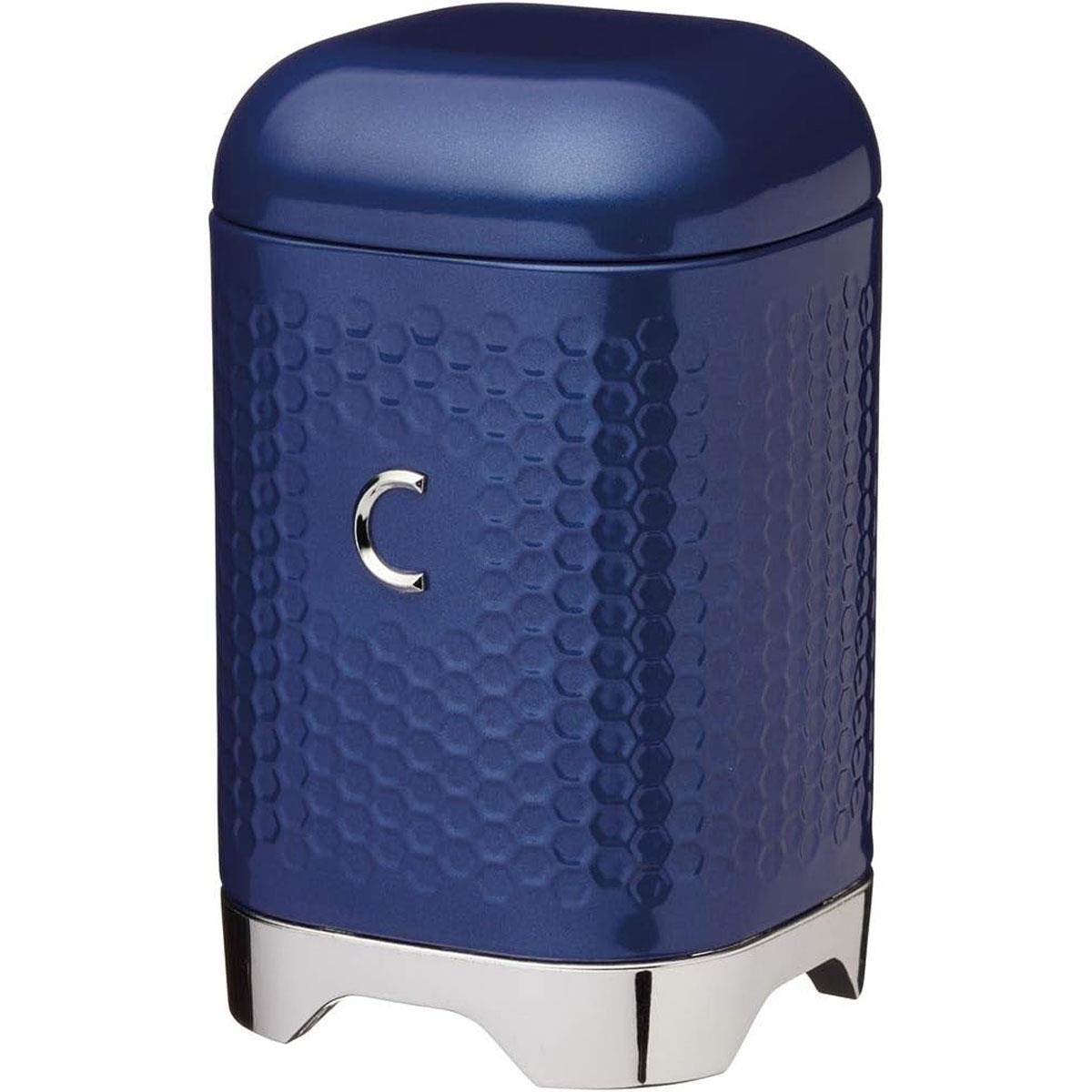 KitchenCraft Lovello Textured Coffee Canister Geometric Hexagon Pattern 1.5L Carbon Steel Midnight Navy 11 x 11 x 19 cm