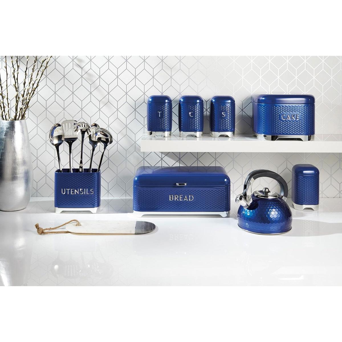 KitchenCraft Lovello Textured Coffee Canister Geometric Hexagon Pattern 1.5L Carbon Steel Midnight Navy 11 x 11 x 19 cm - Image 2