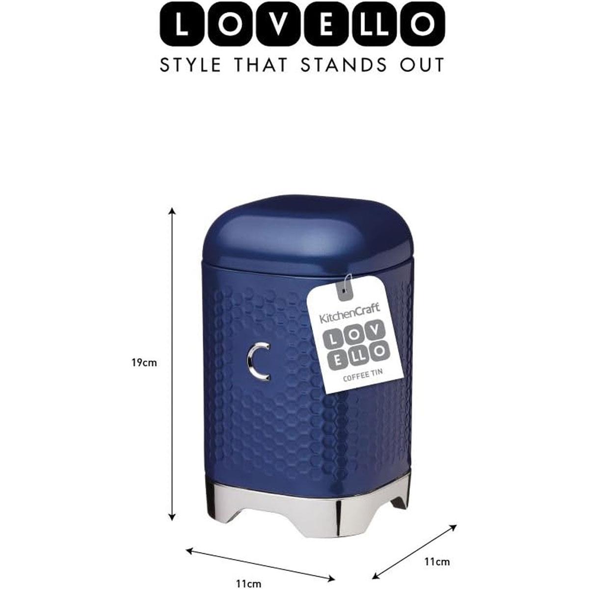 KitchenCraft Lovello Textured Coffee Canister Geometric Hexagon Pattern 1.5L Carbon Steel Midnight Navy 11 x 11 x 19 cm - Image 3