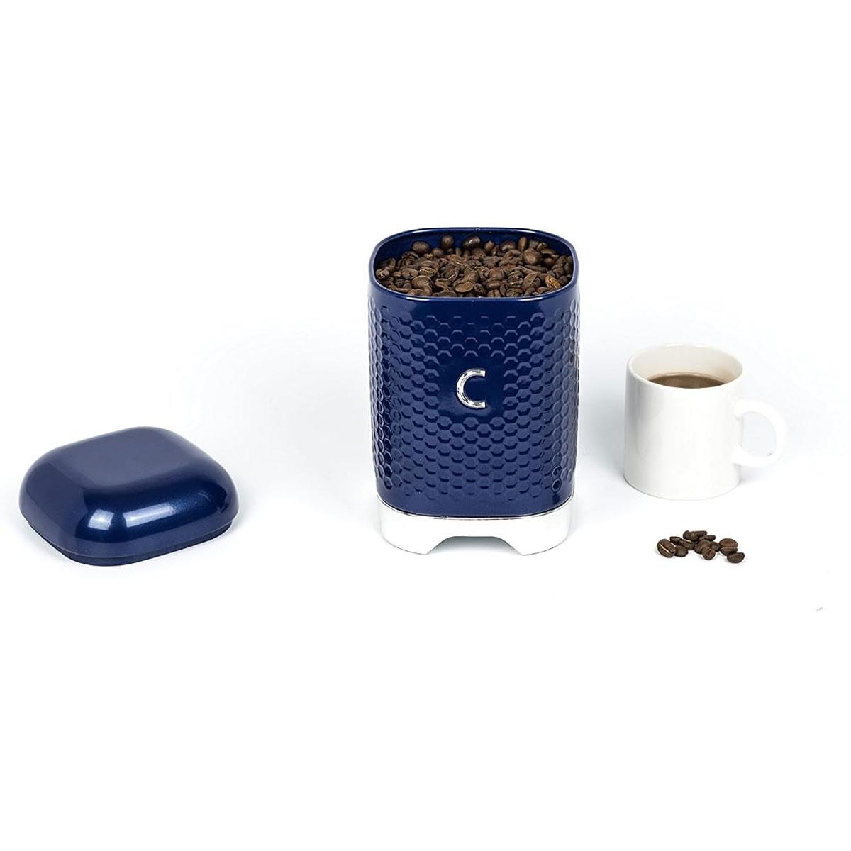 KitchenCraft Lovello Textured Coffee Canister Geometric Hexagon Pattern 1.5L Carbon Steel Midnight Navy 11 x 11 x 19 cm - Image 4