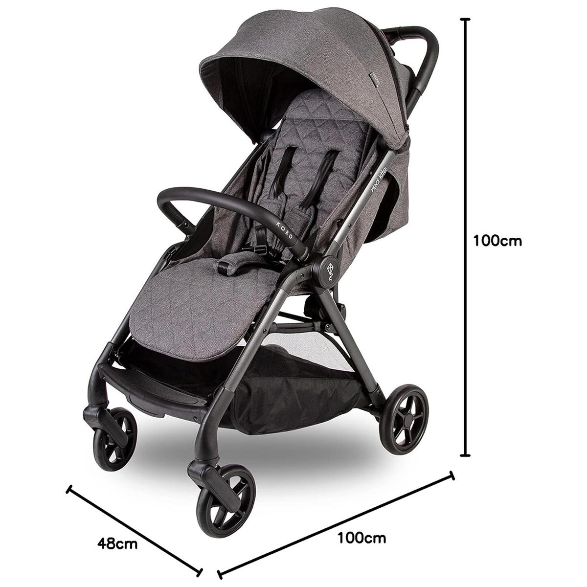 Red Kite Push Me Koko Compact Stroller Baby Pushchair 5-Point Harness Full Recline Slate Grey - Image 2