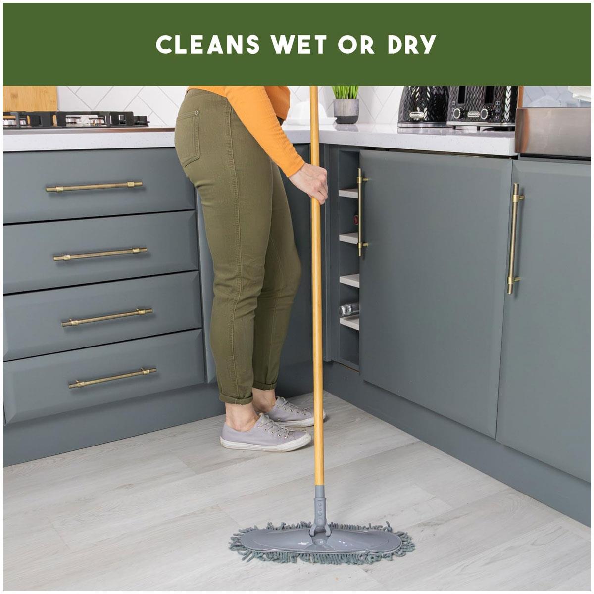 JVL Bamboo Chenille Flat Floor Mop Natural Wood Handle 118cm Swivel Head 37cm - Image 4