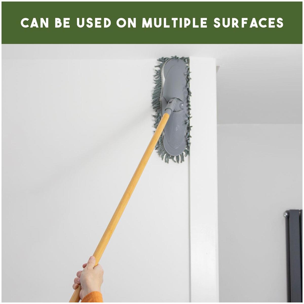 JVL Bamboo Chenille Flat Floor Mop Natural Wood Handle 118cm Swivel Head 37cm - Image 5