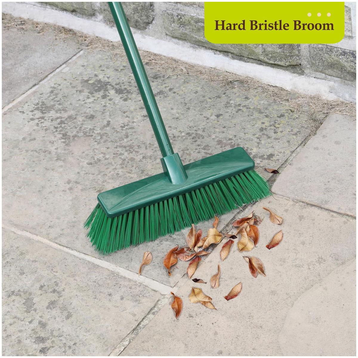 JVL Outdoor Hard Bristle Broom with Telescopic Adjustable PVC Handle Green 97-160cm - Image 2