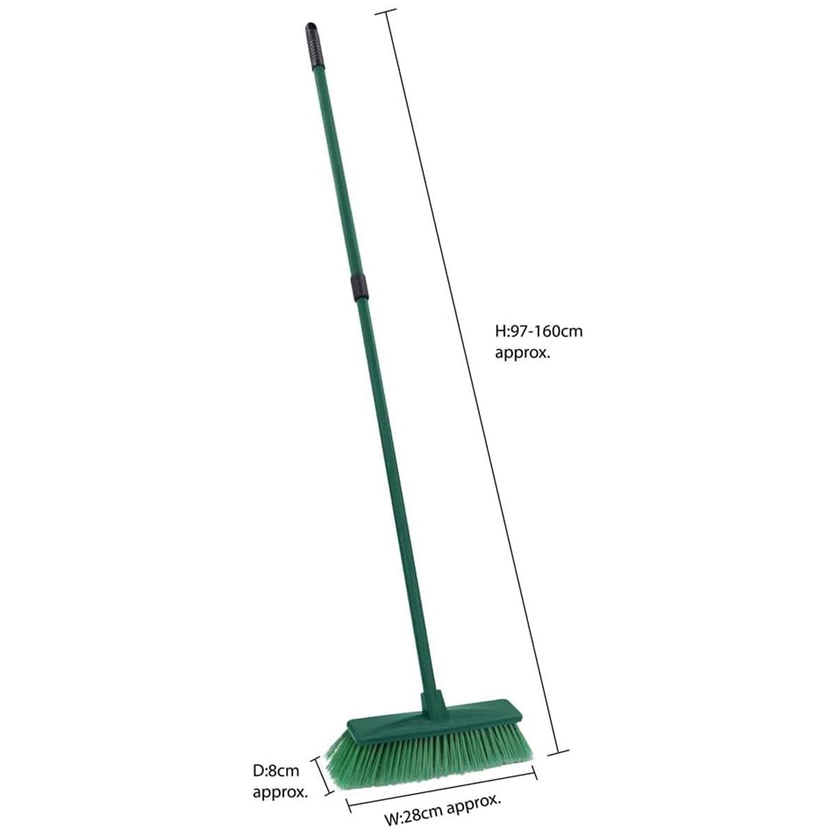 JVL Outdoor Hard Bristle Broom with Telescopic Adjustable PVC Handle Green 97-160cm - Image 3