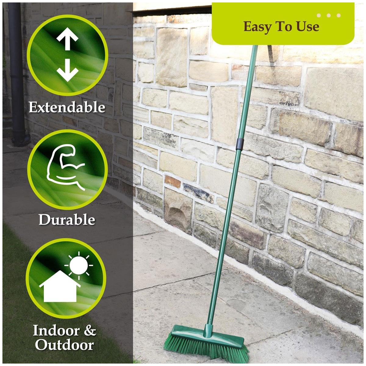 JVL Outdoor Hard Bristle Broom with Telescopic Adjustable PVC Handle Green 97-160cm - Image 5