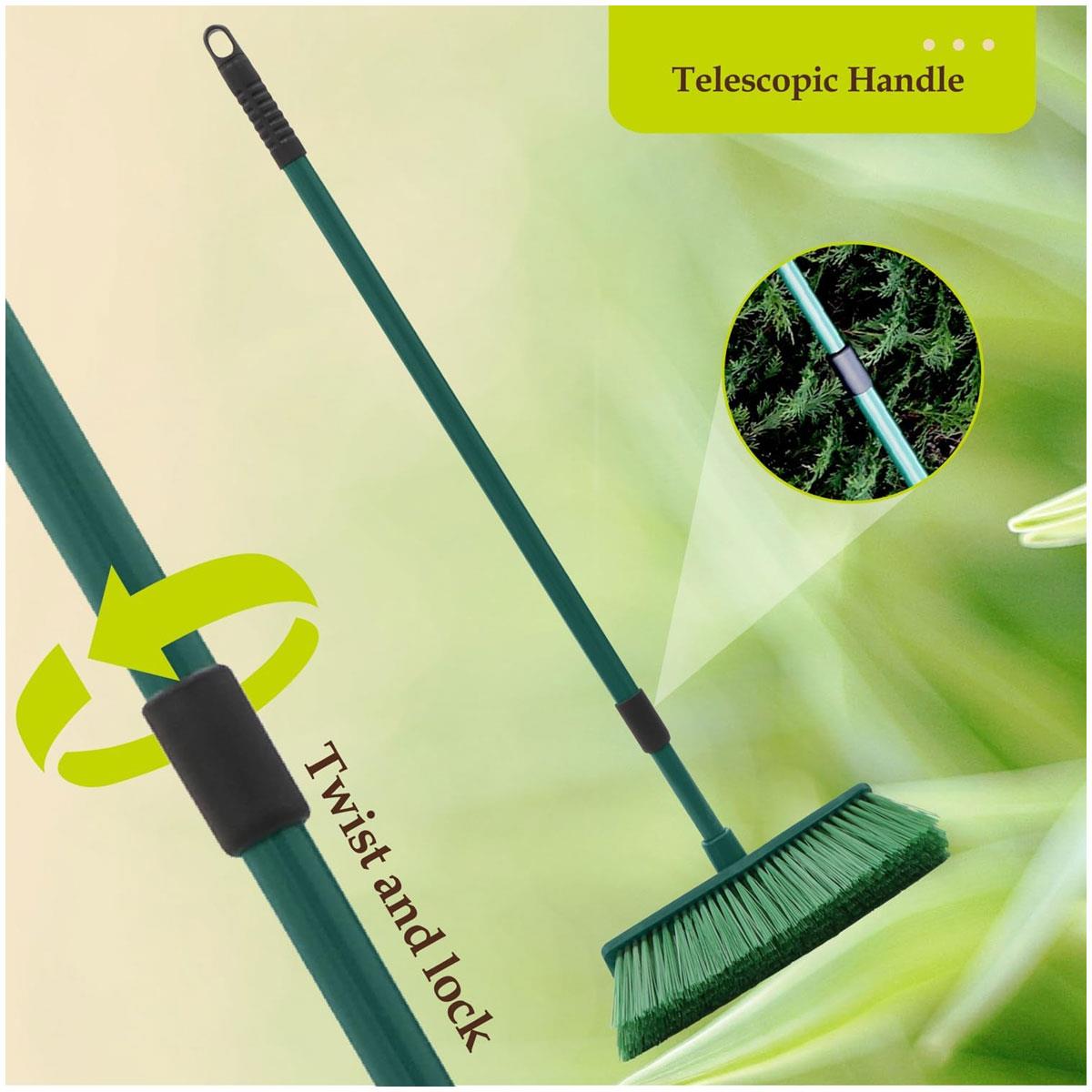 JVL Outdoor Hard Bristle Broom with Telescopic Adjustable PVC Handle Green 97-160cm - Image 6