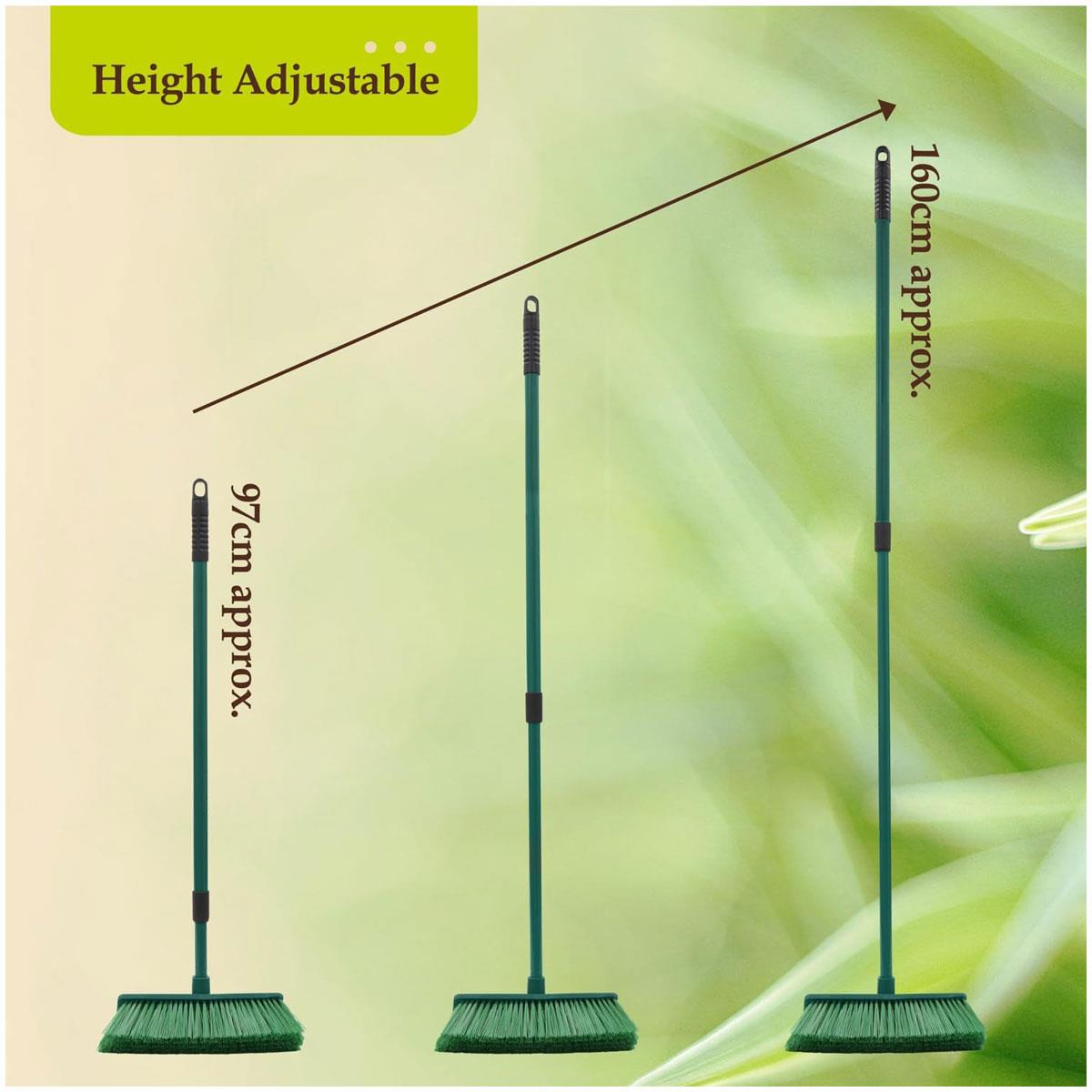 JVL Outdoor Hard Bristle Broom with Telescopic Adjustable PVC Handle Green 97-160cm - Image 7