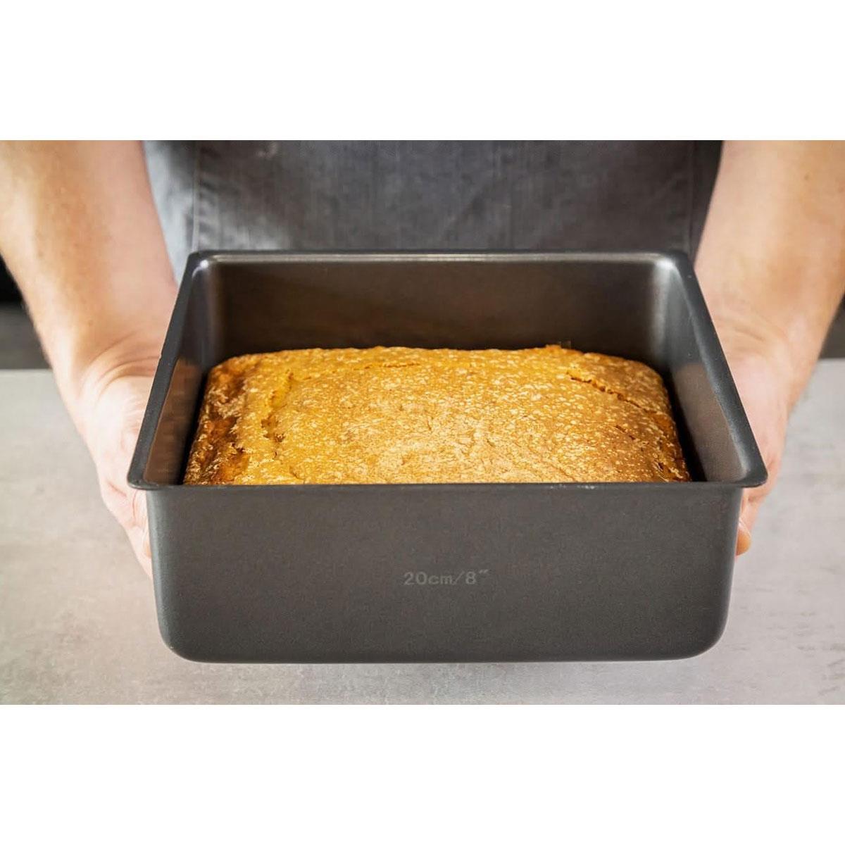 MasterClass Non-Stick Deep Square Cake Tin 20cm Carbon Steel Loose Base PFAS-Free Grey - Image 2