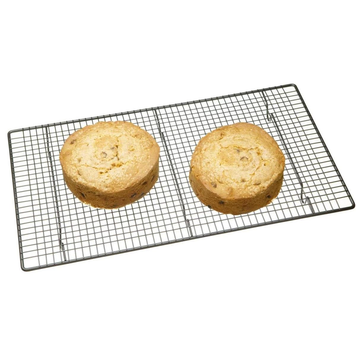 MasterClass Non-Stick Cooling Rack Carbon Steel Baking Tray Heavy Duty Mesh PFAS-Free Silver 46 x 26cm