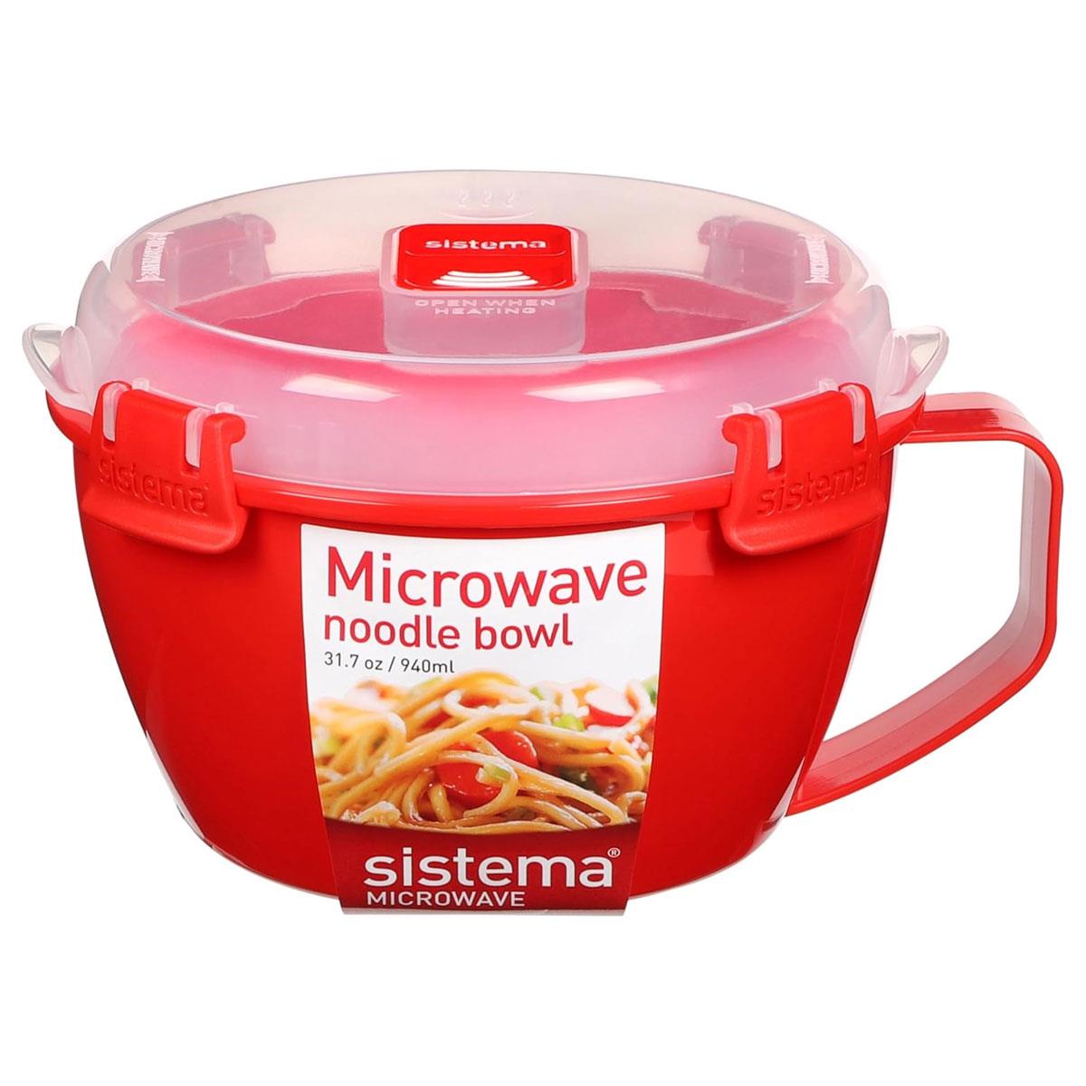 Sistema Microwave Noodle Bowl 940 ml Plastic Food Container with Steam Release Vent Red