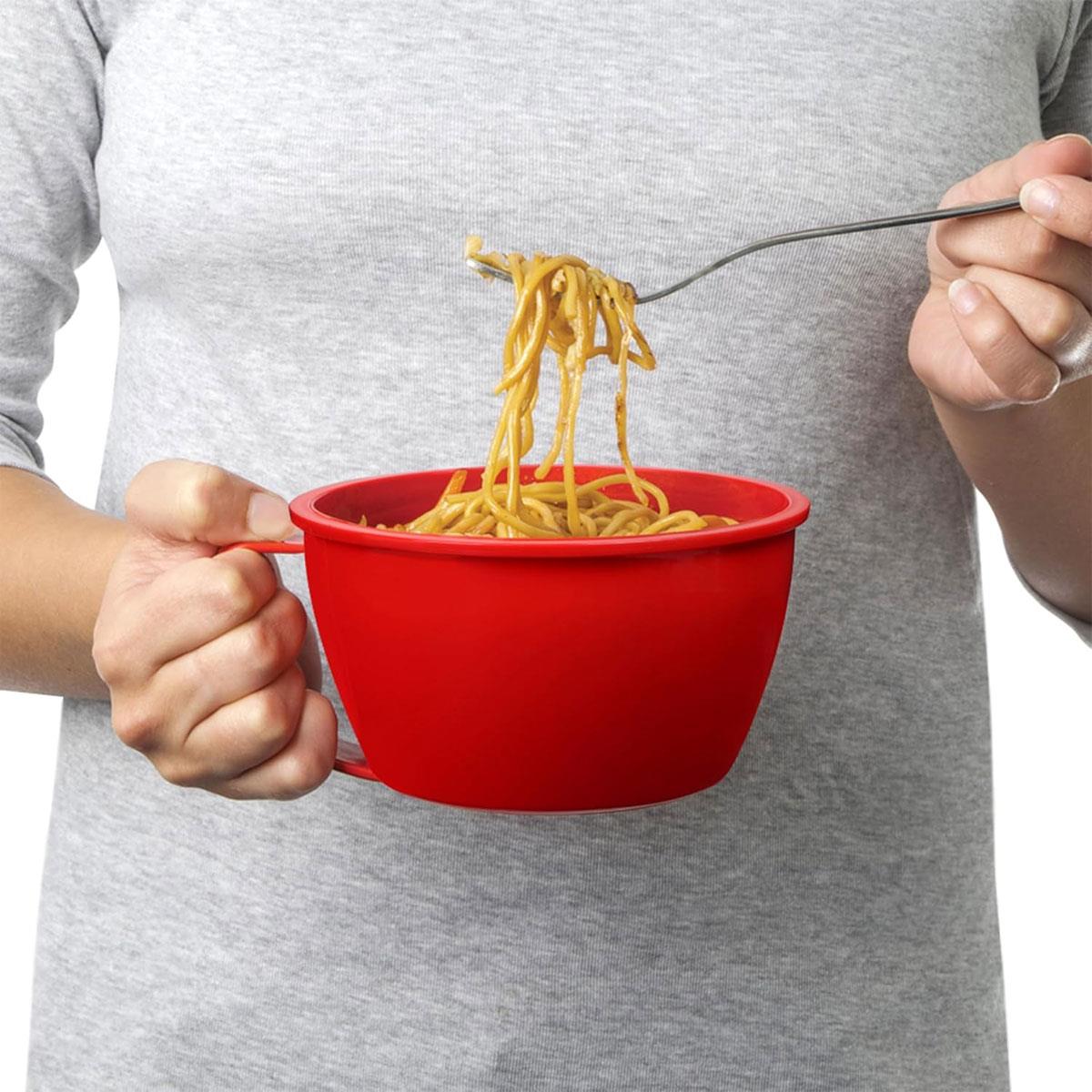 Sistema Microwave Noodle Bowl 940 ml Plastic Food Container with Steam Release Vent Red - Image 2