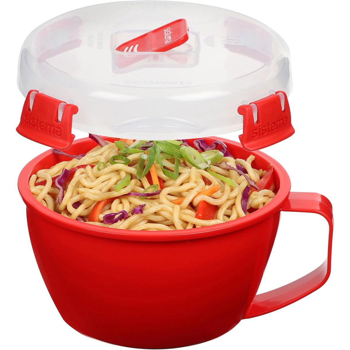 Sistema Microwave Noodle Bowl 940 ml Plastic Food Container with Steam Release Vent Red - Image 3