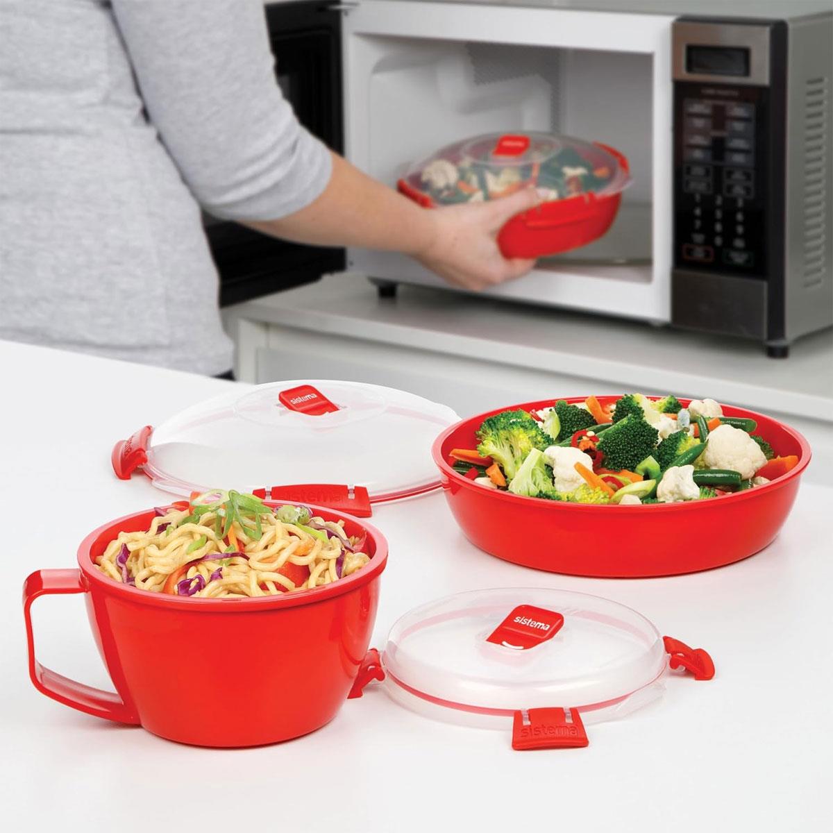 Sistema Microwave Noodle Bowl 940 ml Plastic Food Container with Steam Release Vent Red - Image 4